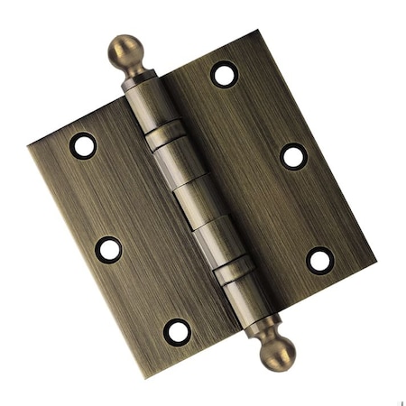 Embassy 3-1/2 x 3-1/2 Solid Brass Hinge, Antique Brass Finish with Ball Tips 3535BBUS5B-1
